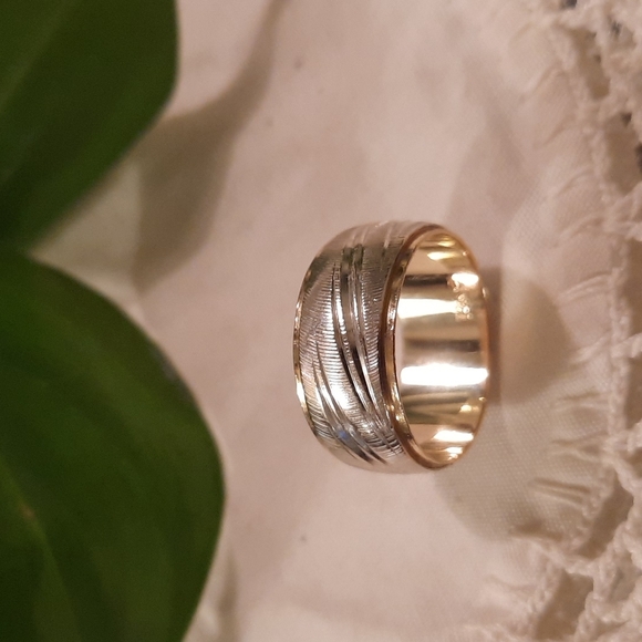 Other - White gold and yellow  14 k gold thick ring pinky ring , small size 7